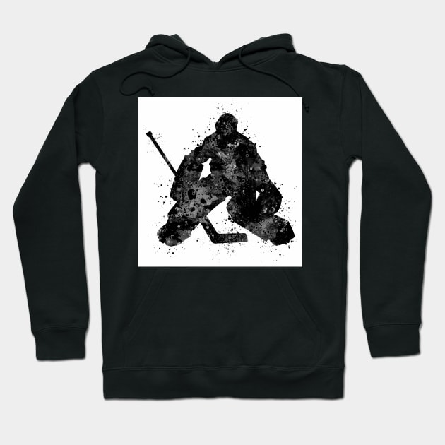 Ice Hockey Boy Goalie Black and White Silhouette Hoodie by LotusGifts